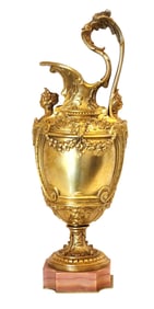 French Gilt Bronze Ewer on Marble Base, Signed Siot Paris, 19th Century