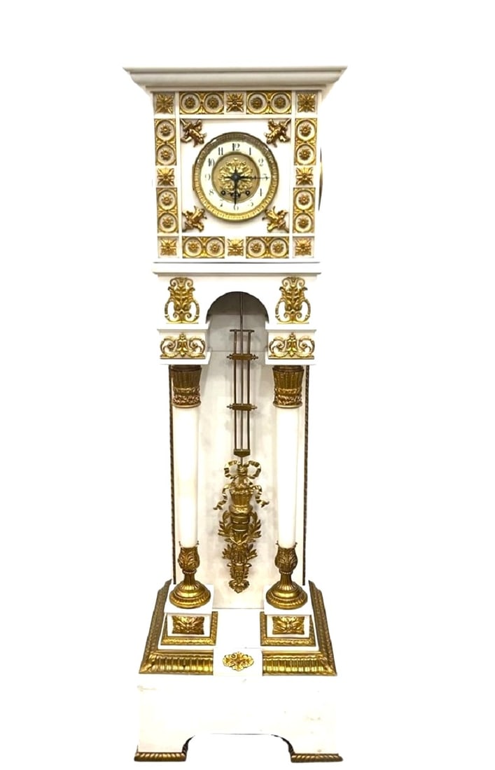 A French Empire Style Gilt-Bronze Mounted Marble Pedestal Clock (1 of 9)