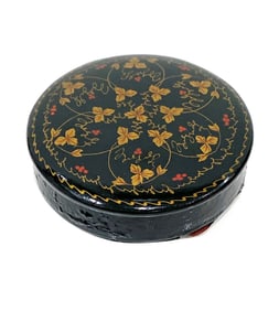 Russian Hand-Painted Lacquer Box with Floral and Berry Motif
