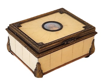 Vintage Bakelite and Brass Jewerly Box with Inlaid Plaque