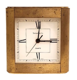 Tiffany & Co. Swiss Quartz Gilt Brass Desk Clock, ca. 1980s