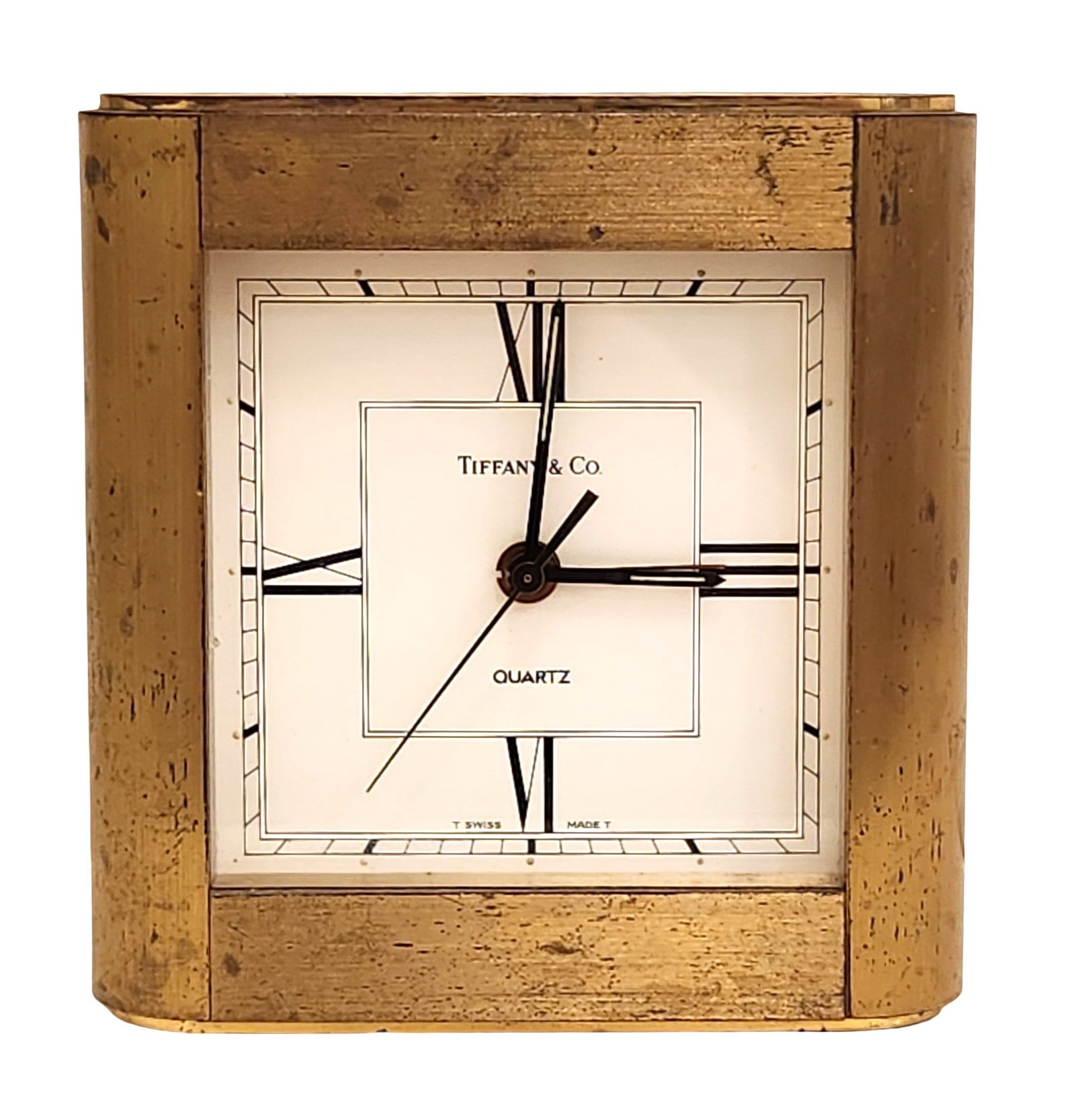 Tiffany & Co. Swiss Quartz Gilt Brass Desk Clock, ca. 1980s (1 of 3)
