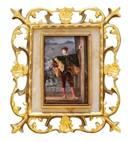 Enamel Plaque Signed Jean-Louis-Ernest Meissonier, in Ornate Gilt Frame