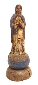 Antique Polychrome Wood Carving of the Virgin Mary in Prayer, 18th–19th Century