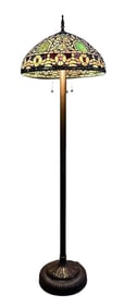 Tiffany Style Stained Glass Floor Lamp with Bronze Base – Floral & Jewel Dome Shade