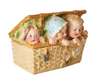 Antique Gebruder Heubach Bisque Figurine Piano Baby Box