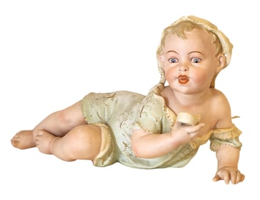 Antique Bisque Porcelain Baby with Piano Figurine – Marked 5556 / 84