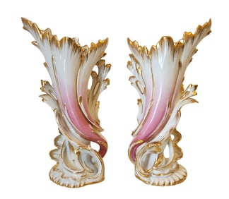 Pair of Hand Painted Old Paris Porcelain Spill Vases