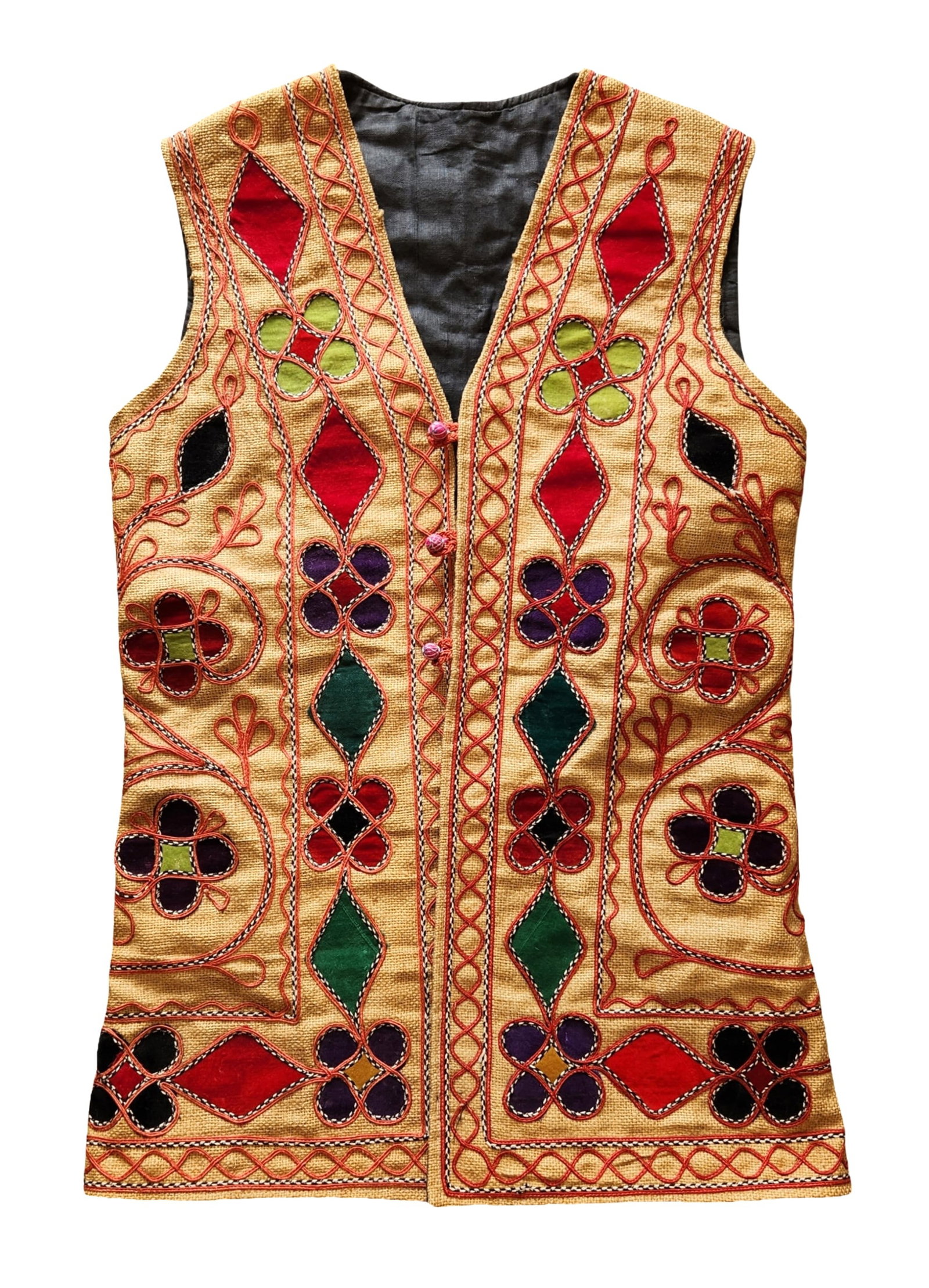 Vintage Hand-Embroidered Afghan Vest with Colorful Appliqué (1 of 3)