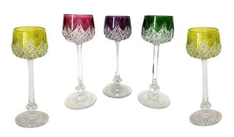 Baccarat" Colbert" Set of 5 Cut Crystal Hoock Wine Glass