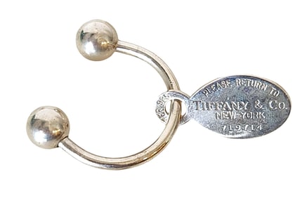 Tiffany & Co. Sterling Silver 925 “Please Return to Tiffany " Oval Tag Key Ring – With Pouch