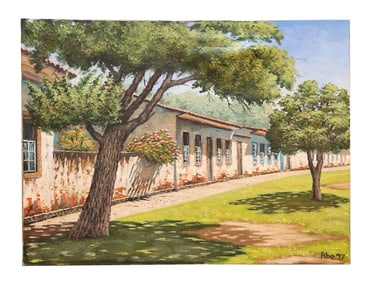 Contemporary Village Lanscape Oil Painting Signed Abe