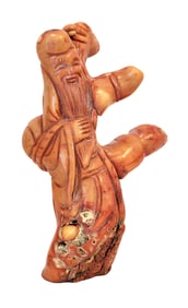 Antique Carved Red Coral Figure of an Immortal, Mid-20th Century