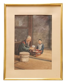 Meiji Period Japanese Watercolor Signed J.S. Yamamoto (Early 20th Century)