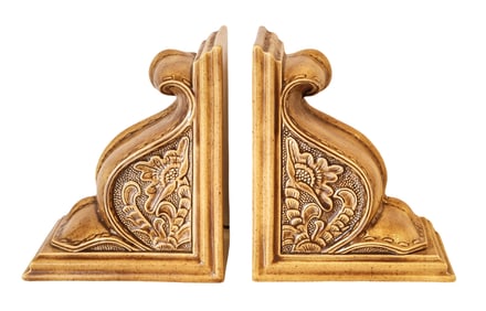 Pair of Studio Pottery Ceramic Floral Bookends, Signed, 20th Century