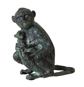 Modern Bronze Sculpture of a Monkey with Baby – Mother & Child Theme