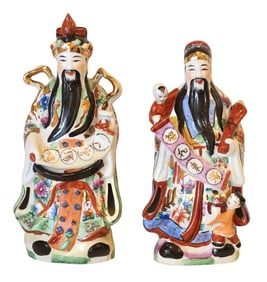 Pair of Chinese Famille Rose Porcelain Figures – Fu and Shou Deities