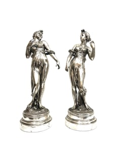 Pair of Art Nouveau Period Semi Nude Figures of Maidens