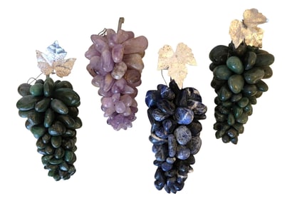Set of Four Hardstone Grapes with Metal Leaves