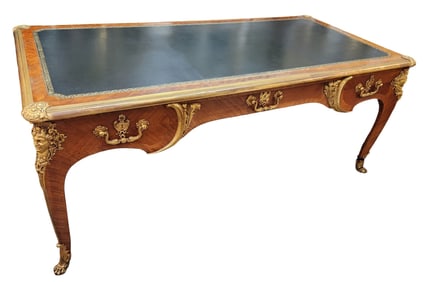 Attributed Paul Sormani & Fils Antique Louis XV Style French Empire Bronze Mounted Leather Top Desk