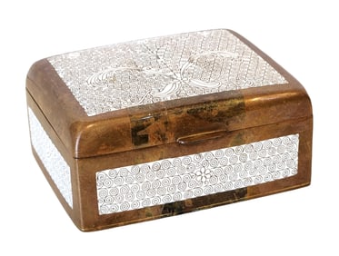 Antique Chinese Cloisonné Enamel Box with Floral Design and Blue Interior