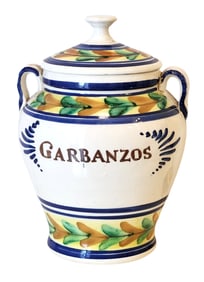 Spanish Hand-Painted Ceramic Storage Jar “GarBanzos?? with Lid