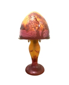 French Cameo Art Glass Lamp Galle Style with Silk Cable