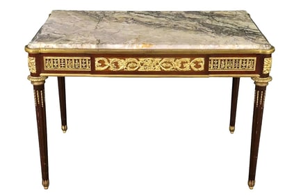 Attributed to Henry Dasson – 19th Century French Louis XVI Style Marble-Top Gilt Bronze Console