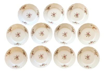 Set of 11 Rosenthal Classic Germany Porcelain Plates with Pink Rose Decoration and Gilt Rim