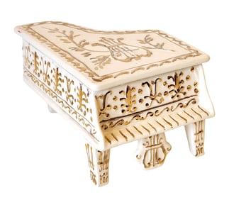 Hand-Painted Ceramic Grand Piano Trinket Box Signed JGE
