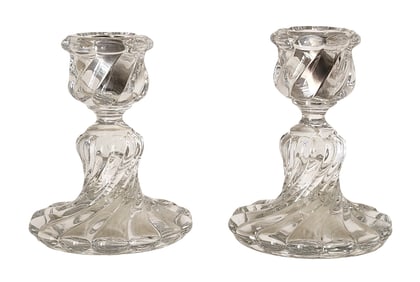 Pair of Signed Baccarat Crystal Candlesticks with Medallion Base
