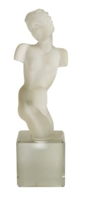 Art Deco Style Frosted Glass Nude Torso Sculpture on Crystal Base