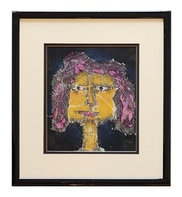 Abstract Expressionist Portrait, Mixed Media, Signed and Dated 1984