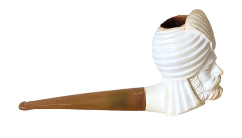 Vintage Hand-Carved Meerschaum Pipe – Ottoman Sultan Head with Amber Stem