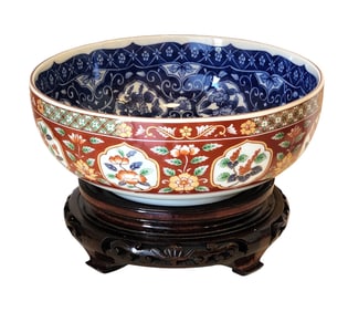 Japanese Imari Porcelain Bowl with Floral Decoration, Marked, 20th Century