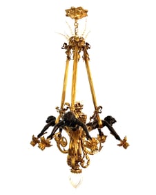 Impressive Belle Epoque Gilt and Patinated Bronze Ten Light Chandelier