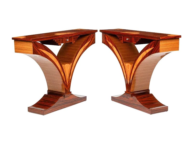 Pair of French Art Deco Style Macassar & Burlwood Side Tables, c. 1930 (1 of 3)