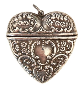Antique English Sterling Silver Heart-Shaped Vinaigrette / Locket Case with Hallmarks