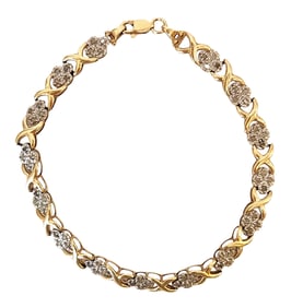 10K Gold Diamond Cluster “X-Link?? Tennis Bracelet , Sparkling Vintage Design