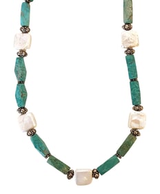 Sterling Silver Necklace with Turquoise Beads & Freshwater Pearls