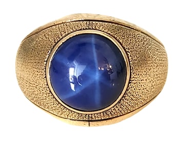 18K Gold Star Sapphire Ring with Asian Hallmarks – Men’s or Unisex