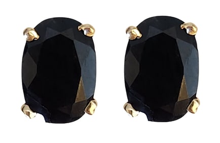 Vintage 14K Gold Blue Saphire Oval Stud Earrings – Faceted Stones