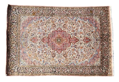 Fine Persian Kashan Hand-Knotted Rug, Floral Medallion Design