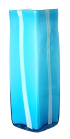 Contemporary Art Glass Vase with Blue Ground and White Swirl Decoration