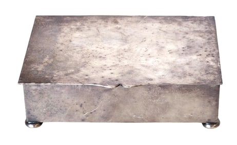 Vintage Handcrafted Metal Lift-Top Box on Ball Feet – Wood-Lined Interior