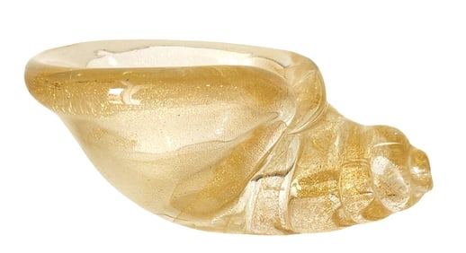 Murano Style Gold Aventurine Art Glass Conch Shell Bowl