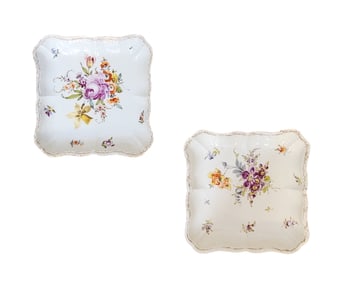 Pair of Antiques Meissen Hand Painted Porcelain Plates with Floral Motif