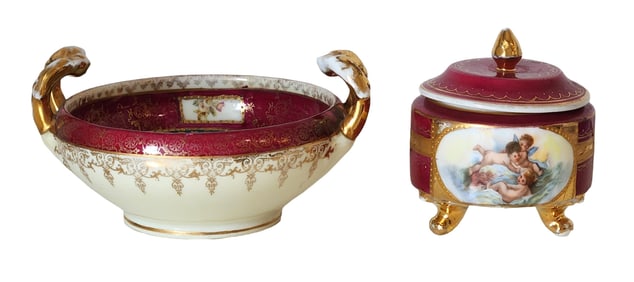 Set of Two Royal Vienna Porcelain Decorated Pieces with Cherub and Floral Scenes