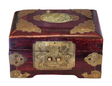 Vintage Chinese Wooden Jewelry Box with Brass Mounts, Shanghai