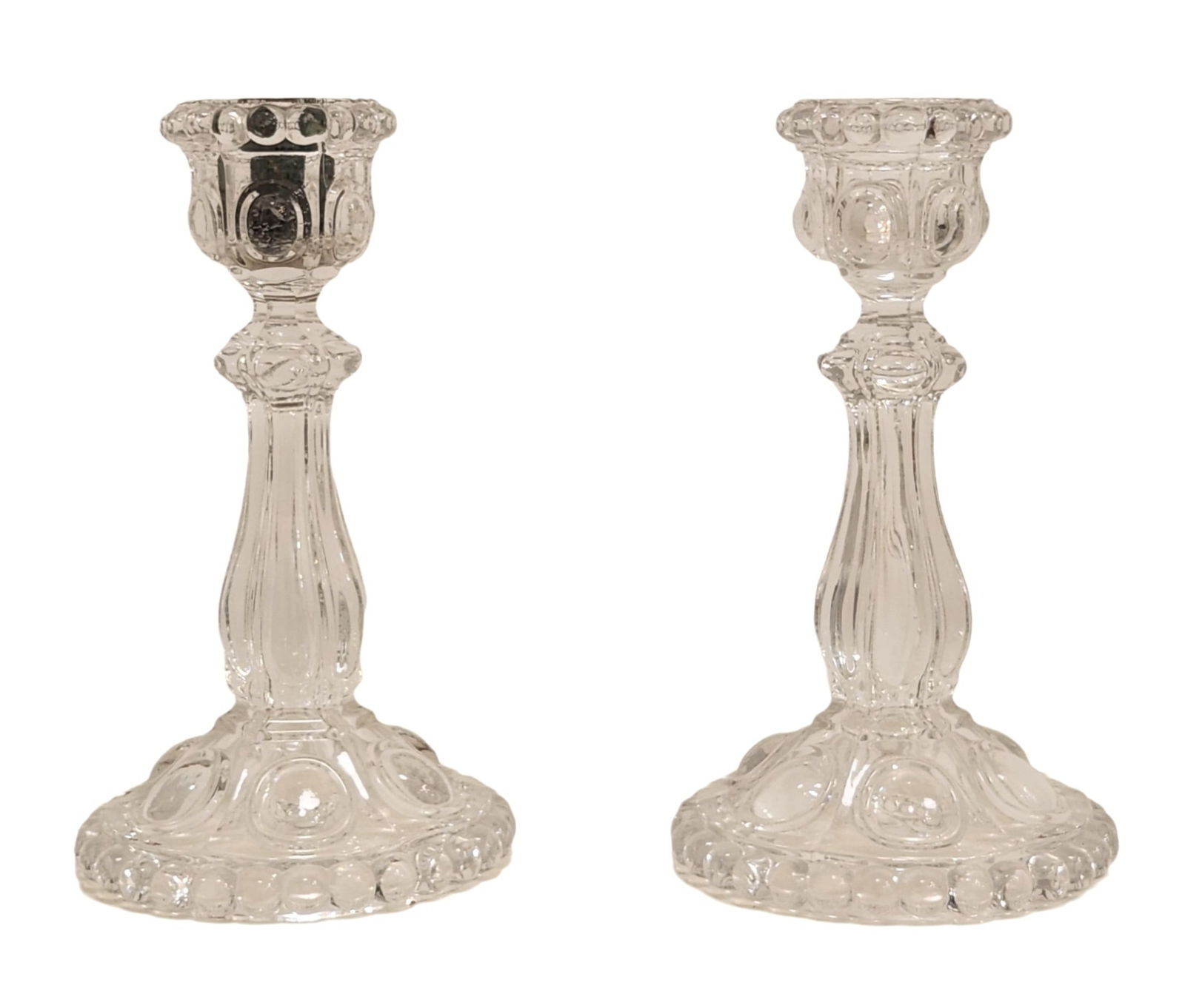 Pair of Signed Baccarat Crystal Candlesticks with Medallion Base (1 of 3)
